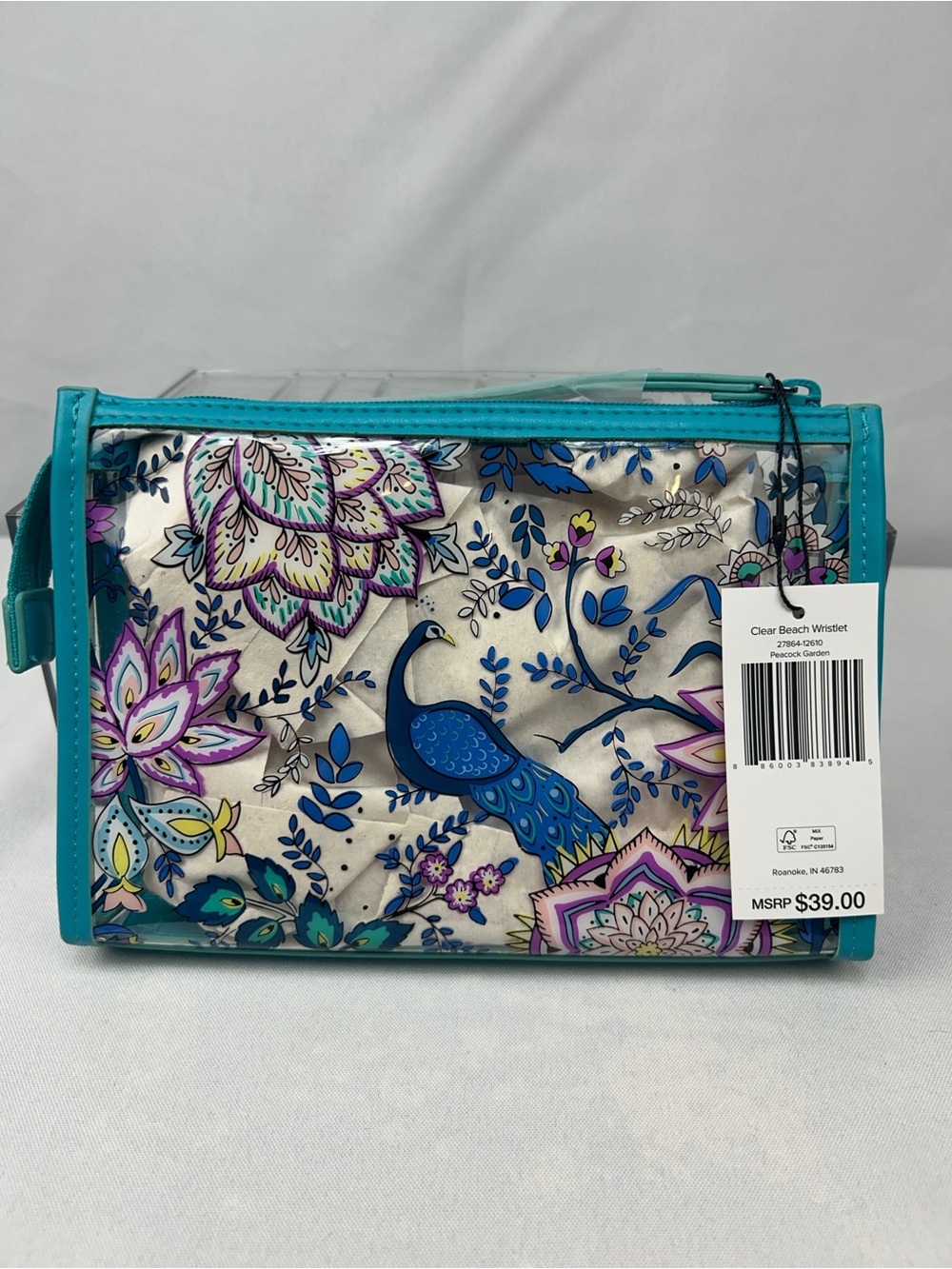 Vera Bradley Peacock Floral Clear Wristlet - Turquoise Trim